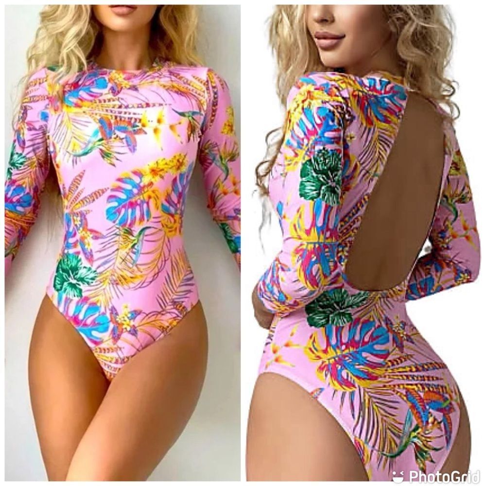 Tropical Floral One Piece Swimsuit Female Surfing Swimming Suit open back
